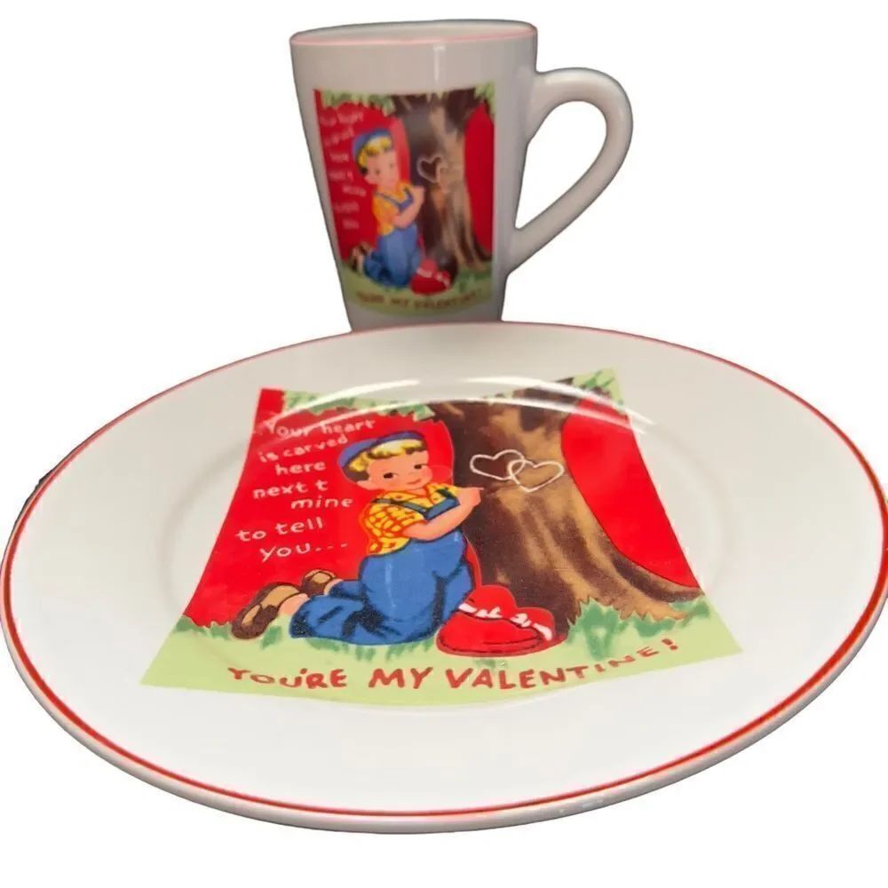 Rosanna “Your Heart is Carved Here Next to Mine” Small Plate & Coffee Cup Set
